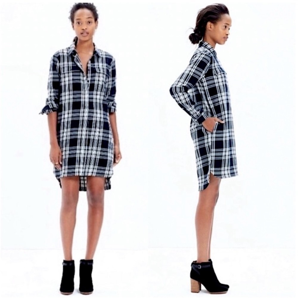Madewell Daywalk Black Plaid Flannel Popover Shirt Dress